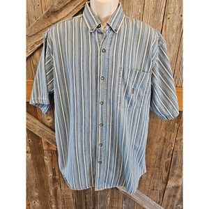 Vintage Coliseum classic jeans chambray striped 90s button up L ^*